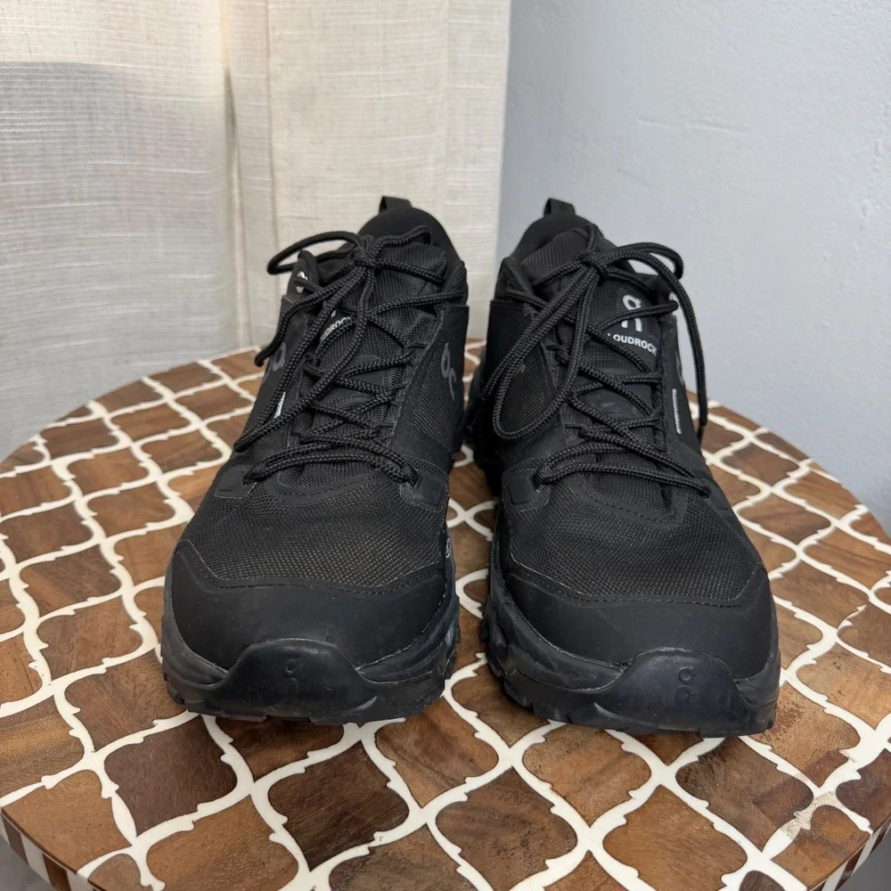 On Cloud Cloudrock Low Waterproof Shoes Black Hiking All Terrian Men's Size 10